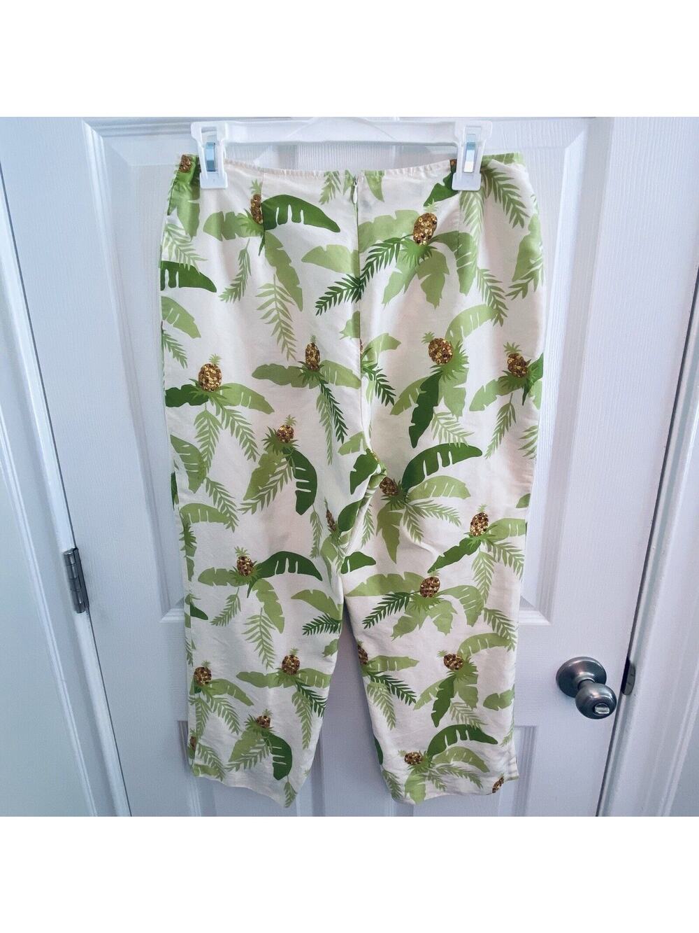 Kelly and Diane Silk Pants Womens Size 8 Sequin Lined Capris Embroidered Beaded